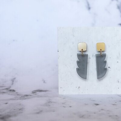 Mimimono | Brutalist II earrings gold and translucent gray - recycled greencast acrylic - handmade in Amsterdam