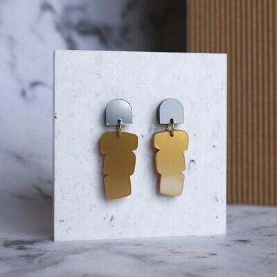 Mimimono | Brutalist I earrings metal and gold - recycled greencast acrylic - handmade in Amsterdam