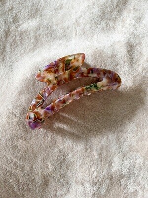 Hair clip claw large terrazzo brown lilac green and white - 10,5 cm