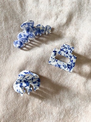 Hair clip claw porcelain white and blue - available in different forms