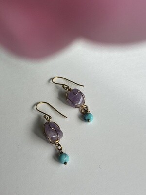 evankrumah | Gold earrings amethyst and turquoise pearl - 24k gold-plated 925 sterling silver and natural stones