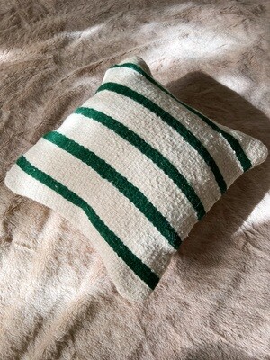 Olá Lindeza | Flatweave Berber pillow with bottle green stripes 45 x 45 cm - natural wool