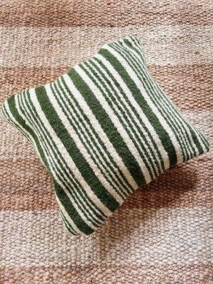 Olá Lindeza | Flatweave pillow with forest green stripes - 45 x 45 cm - natural wool