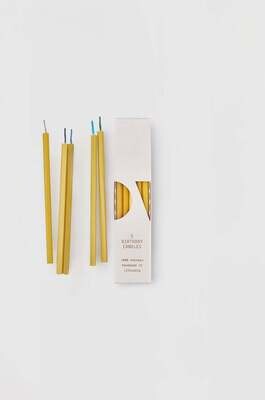 Ovo things | 5 thin birthday candles - pure beeswax with multicolored cotton wicks - 12,5 cm long x 0,5cm width (fits Ovo things porcelain candle holders)