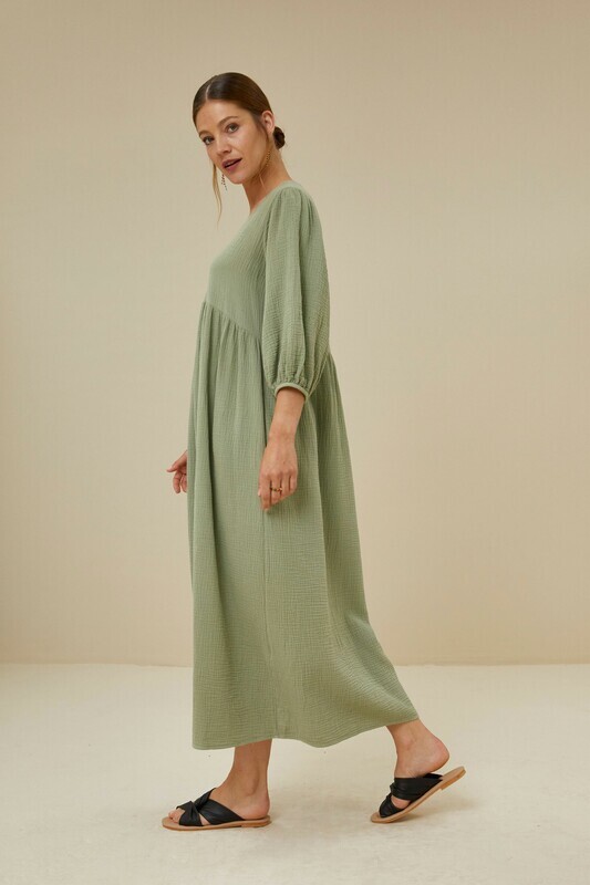 By-Bar | LAST ONE in S - Doppia dress sage green - 100% soft waffle cotton - made in Italy By-Bar | LAST ONE in S - Doppia dress sage green - 100% soft waffle cotton - made in Italy