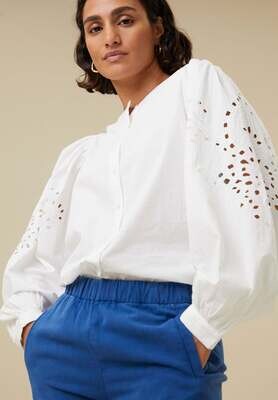 By-Bar | LAST TWO in S & M - Embroidery blouse white - cotton