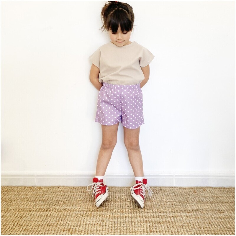 Cachalote | Lilac shorts with dots - 2 - 4 years - 100% poplin cotton OEKO-TEX - made in Barcelona Cachalote | Lilac shorts with dots - 2 - 4 years - 100% poplin cotton OEKO-TEX - made in Barcelona