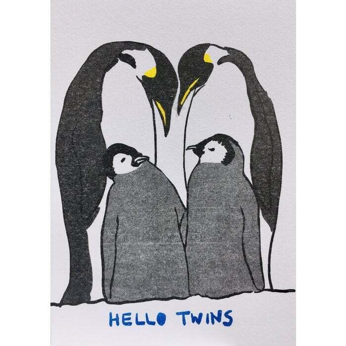 SuperjujuPress | Hello twins - Double card with envelope - Risoprint on recycled paper