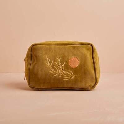 Cai & Jo | Olive full moon make up or toiletry bag with 5 internal pockets 15cm - 100% corduroy cotton