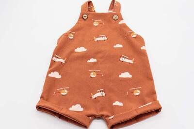 Buscando a Olivia | Short jumpsuit helicopter print 6-24 months - burnt orange- organic cotton OEKO-TEX - printed and handmade in Spain Buscando a Olivia | Short jumpsuit helicopter print 6-24 months - burnt orange- organic cotton OEKO-TEX - printed and handmade in Spain