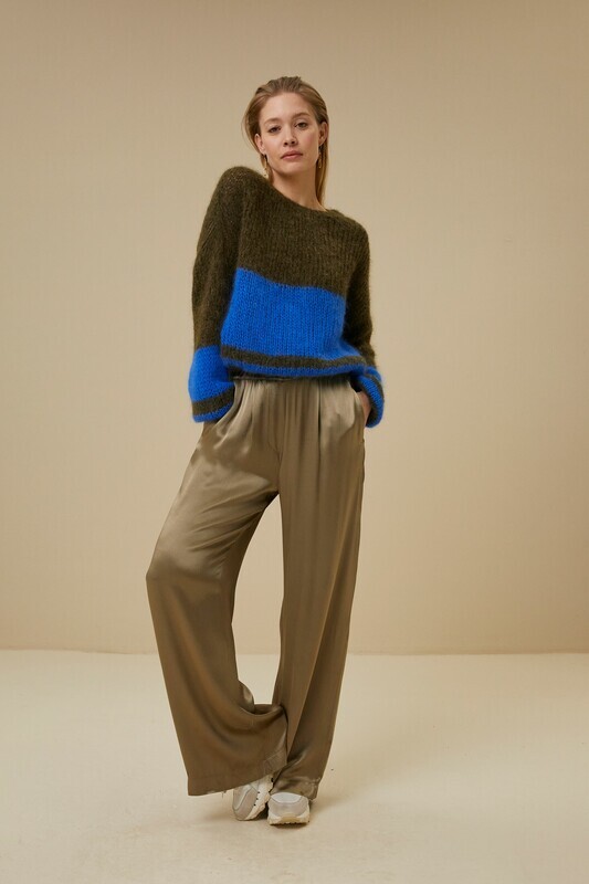 By-Bar | LAST ONE in M - Olive green & blue stripe wool pullover - soft alpaca & mohair wool blend - made in Italy By-Bar | LAST ONE in M - Olive green & blue stripe wool pullover - soft alpaca & mohair wool blend - made in Italy