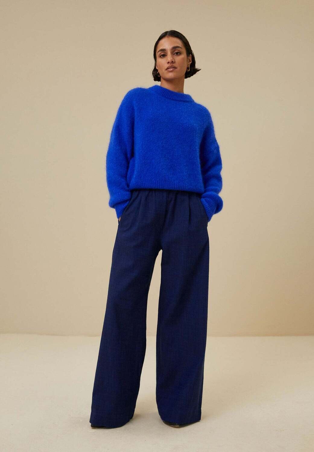 By-Bar | LAST TWO in S & L - Wide leg cotton twill pant - king blue - made in Italy