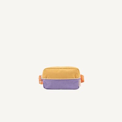 Sticky lemon | Fanny pack belt bag - corduroy - lilac and yellow with orange checks belt
