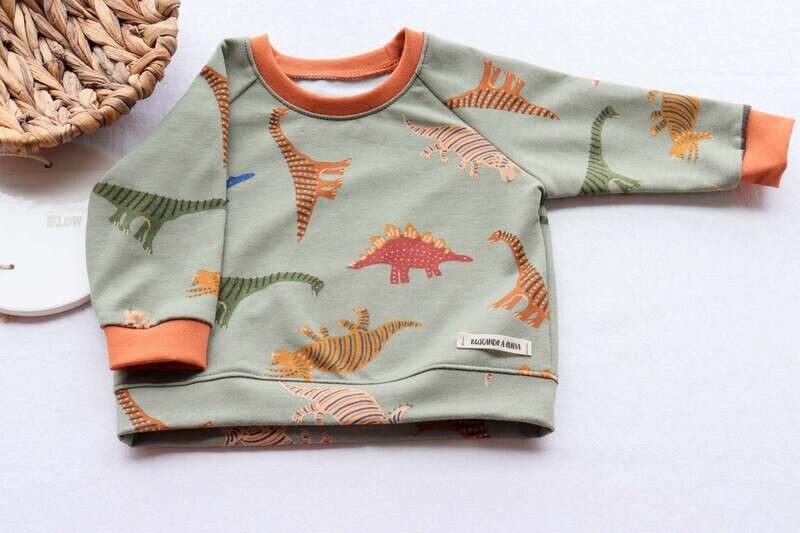 Buscando a Olivia | Sweatshirt green with dinos 3-4 yrs - organic cotton OEKO-TEX - printed &amp; made in Spain