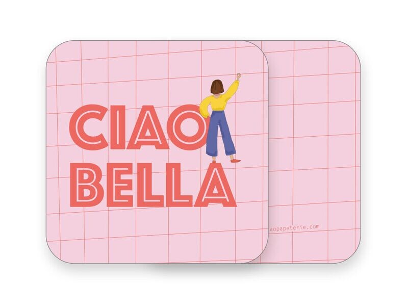 MIAO Papeterie | Cardboard coasters double sided - ciao bella - available with different illustrations - a single or set of 4