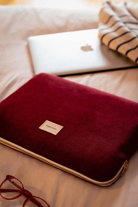 Recitem | Computer Sleeve Sofia burgundy red soft cotton - for 15/16" Laptops