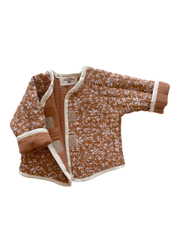 Petite | Baby &amp; toddler quilted jacket - caramel brown flowers - 6-12 months
