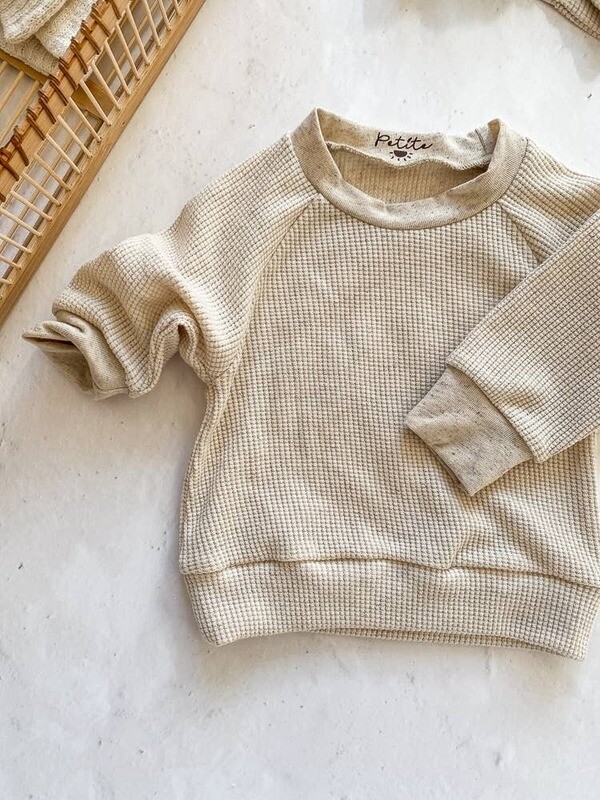 Petite | Sweatshirt linen waffle beige - 1-3 years - Made in Slovenia