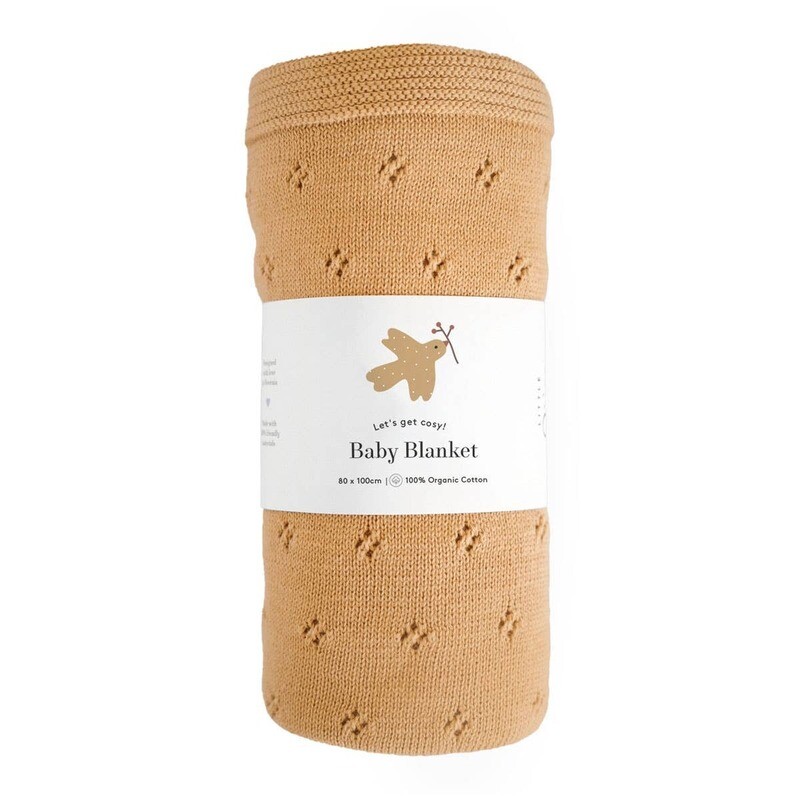 Little otja | Baby knitted blanket ochre yellow - 80 x 100 cm - 100% organic cotton
