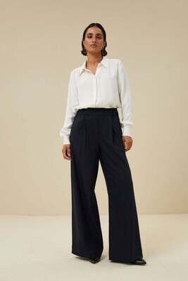 By-Bar | LAST TWO in S & L - Wide leg pinstripe viscose pant - midnight blue - made in Turkey