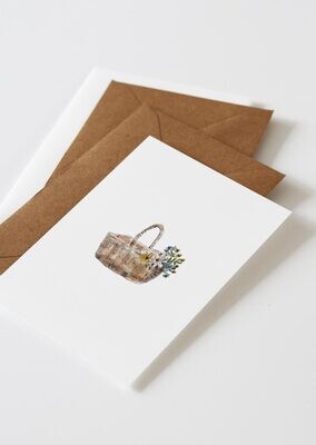 Inkylines | Basket with flowers - A6 postcard with or without wooden frame