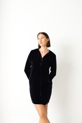 CUS | LAST ONE in M - Mini velvet dress midnight blue - Silk & viscose - Designed and made in Barcelona