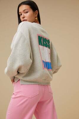 By-Bar | Bibi kiss oversized sweater - Light grey - made in Portugal