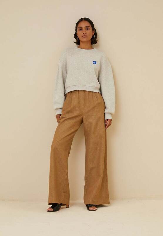 By-Bar | LAST ONE in XS - Benji Italian stripe pant cotton & linen - camel brown with cobalt blue stripe - made in Italy By-Bar | LAST ONE in XS - Benji Italian stripe pant cotton & linen - camel brown with cobalt blue stripe - made in Italy