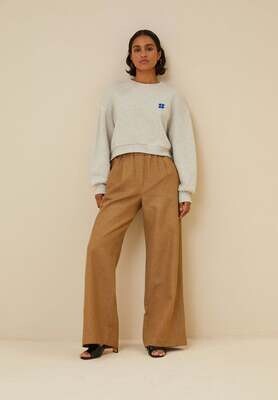 By-Bar | Benji Italian stripe pant cotton & linen - camel brown with cobalt blue stripe - made in Italy