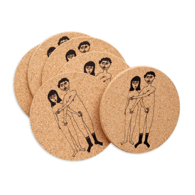 helenb | Cork coaster naked couple - a single or set of 6 - recycled cork