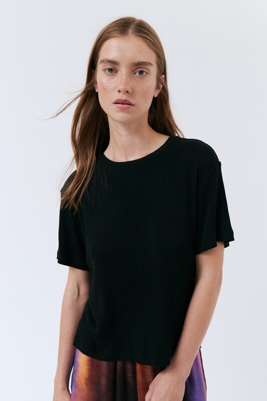 amt. Studio | LAST ONE in L - Lula rib knit T-Shirt black - Modal - made in Spain