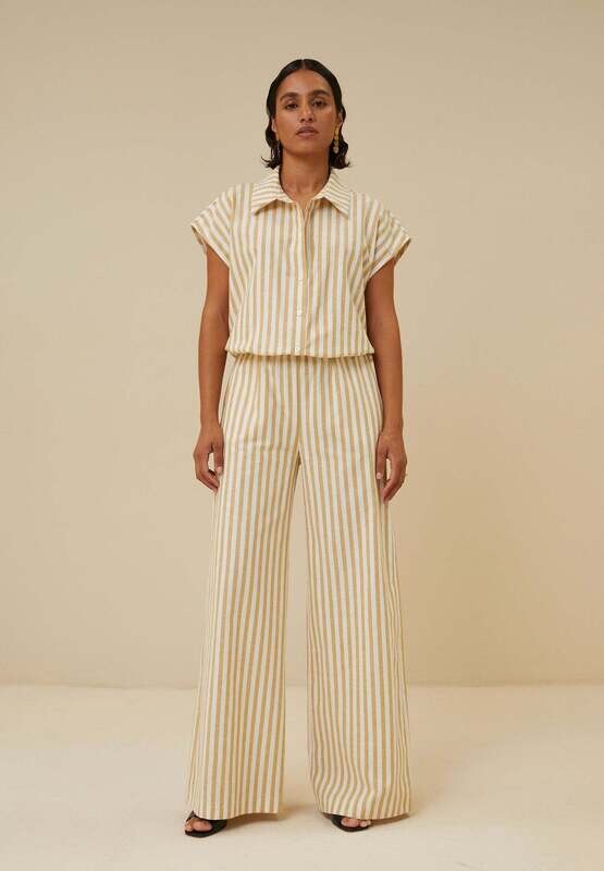 By-Bar | LAST ONE in S - Randy ochre yellow striped pant - linen & cotton - made in Italy By-Bar | LAST ONE in S - Randy ochre yellow striped pant - linen & cotton - made in Italy
