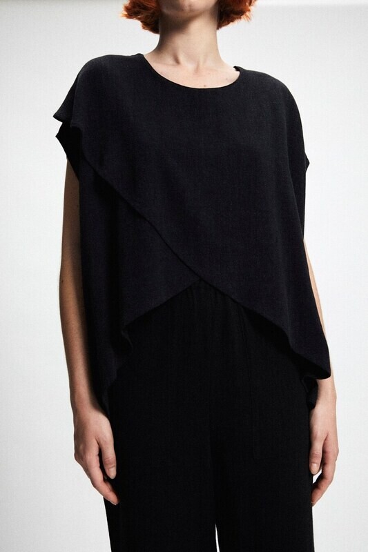 Rita Row | Lucia Ruffle Shirt black - Natural linen & rayon - made in Portugal Rita Row | Lucia Ruffle Shirt black - Natural linen & rayon - made in Portugal
