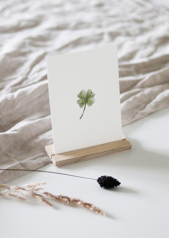 Inkylines | Four-leaf clover - A6 postcard with or without wooden frame
