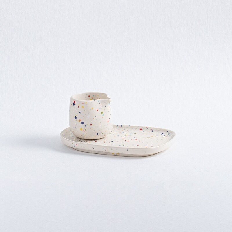 Eggbackhome | Ceramic milk jug 110 ml - Party white confetti - made in Portugal