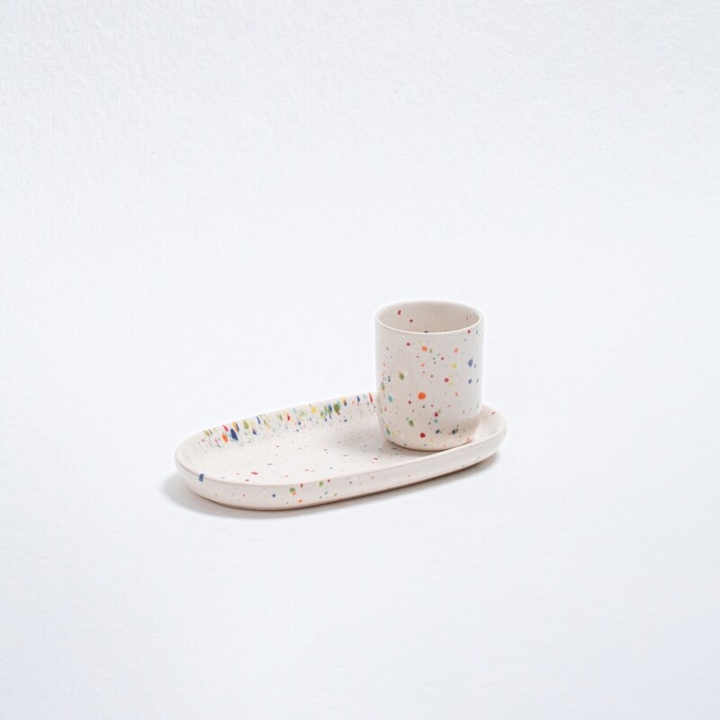 Eggbackhome | Party white speckles espresso or egg cup 5x6cm 50ml - ceramic - made in Portugal