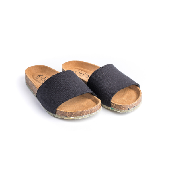 ZOURI | LAST TWO in 40 &amp; 41 - WAVE slides black organic cotton - made in Portugal