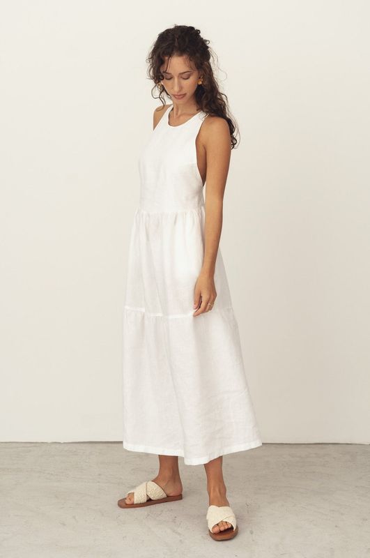 Näz | Crossed back linen dress white - organic linen - made in Portugal
