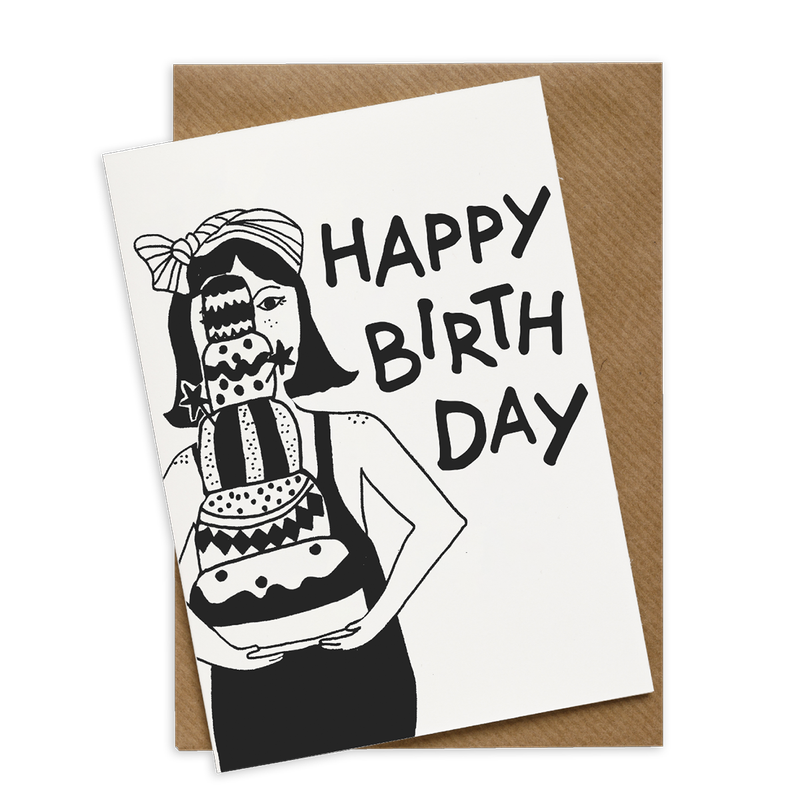 Helen b | Double birthday card with envelope - Virginie and the big cake