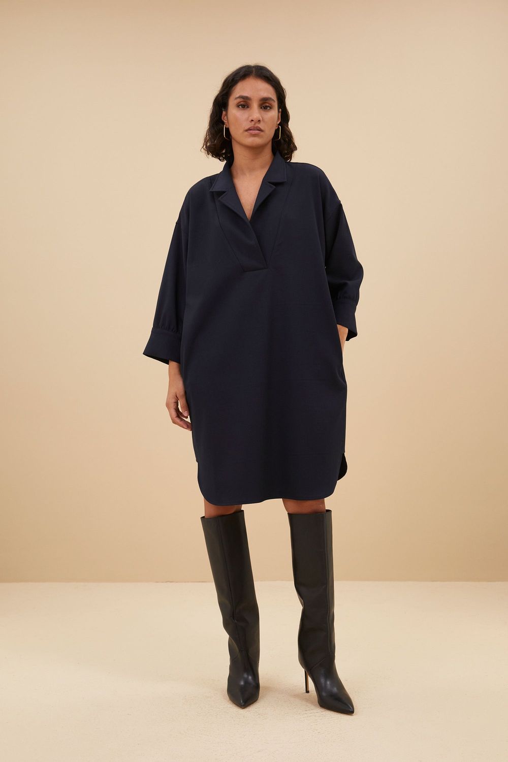 By-Bar | LAST ONE in M - Lea dress loose fit - midnight blue - made in Portugal