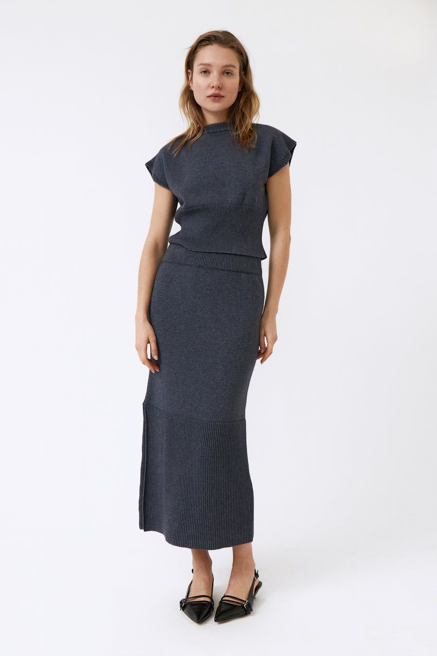 amt. Studio | LAST ONE in S - Weich skirt blue - extra fine merino wool &amp; organic cotton - made in Spain