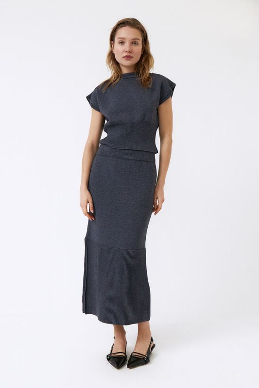 amt. Studio | LAST ONE in S - Weich skirt blue - extra fine merino wool &amp; organic cotton - made in Spain