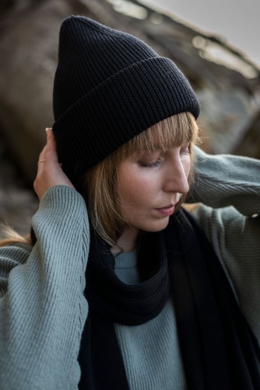 Woolish | Inari merino wool beanie black - 100% merino wool - made in Lithuania - Woolmark and Oeko-Tex certified