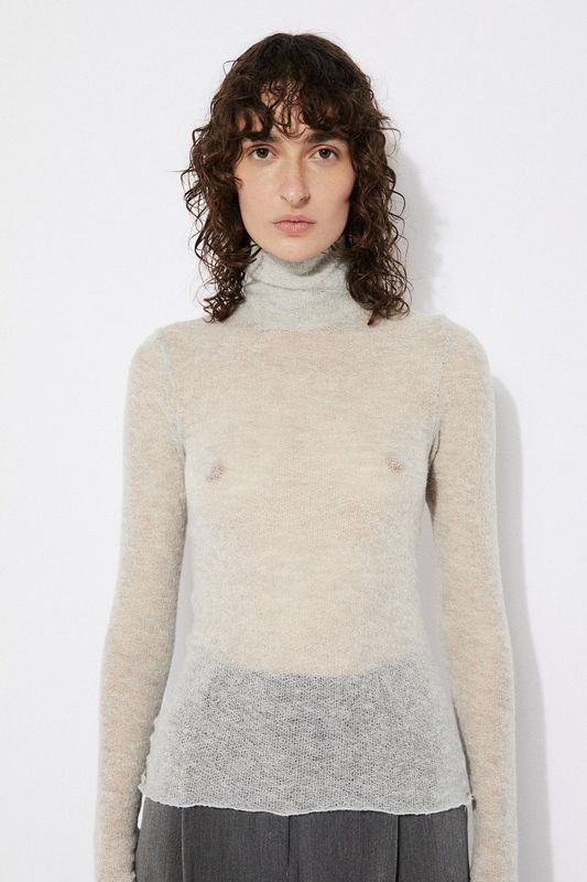 Rita Row | LAST ONE in S - Ace wool turtleneck pearl grey - transparent merino wool knit - made in Spain