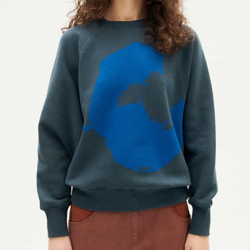 Thinking Mu | Bonnie flower sweatshirt organic cotton - grey and cobalt blue