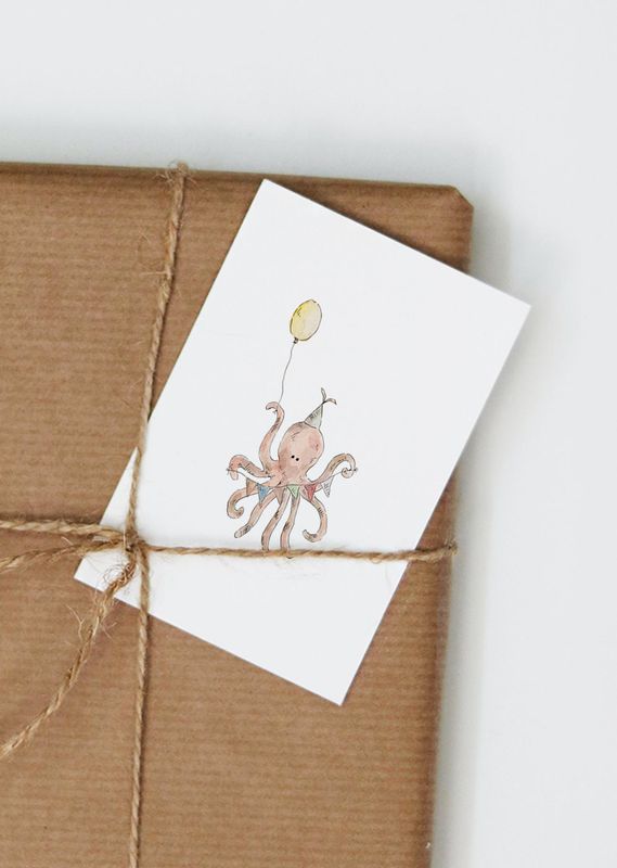 Inkylines | Octopus with balloon - A6 (postcard) Inkylines | Octopus with balloon - A6 (postcard)