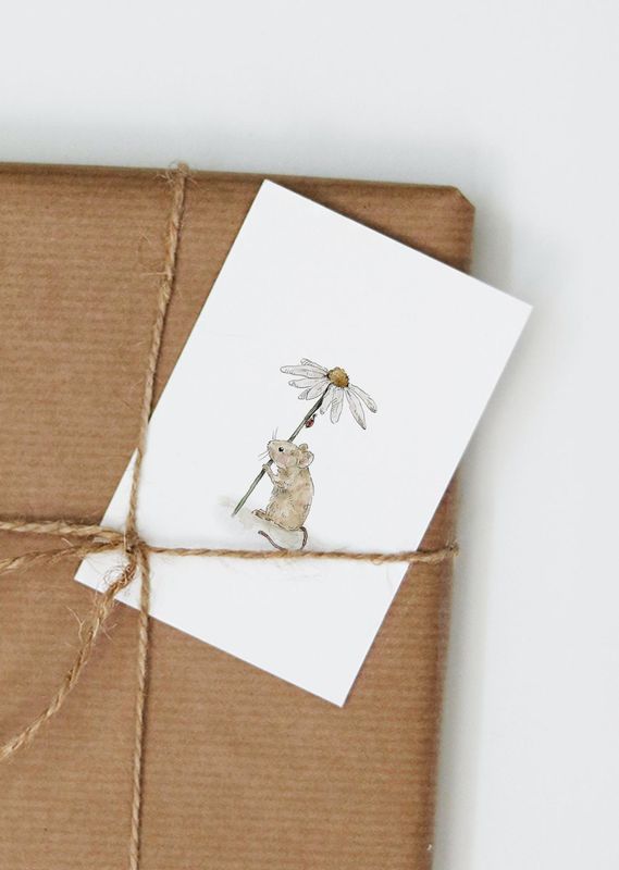 Inkylines | Mouse with flower - A6 (postcard) Inkylines | Mouse with flower - A6 (postcard)