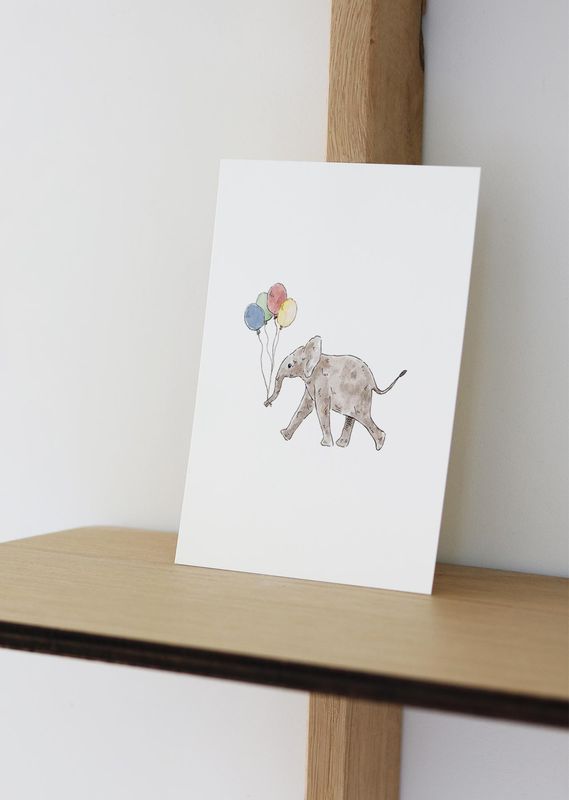 Inkylines | Elephant with balloons - A6 (postcard) Inkylines | Elephant with balloons - A6 (postcard)