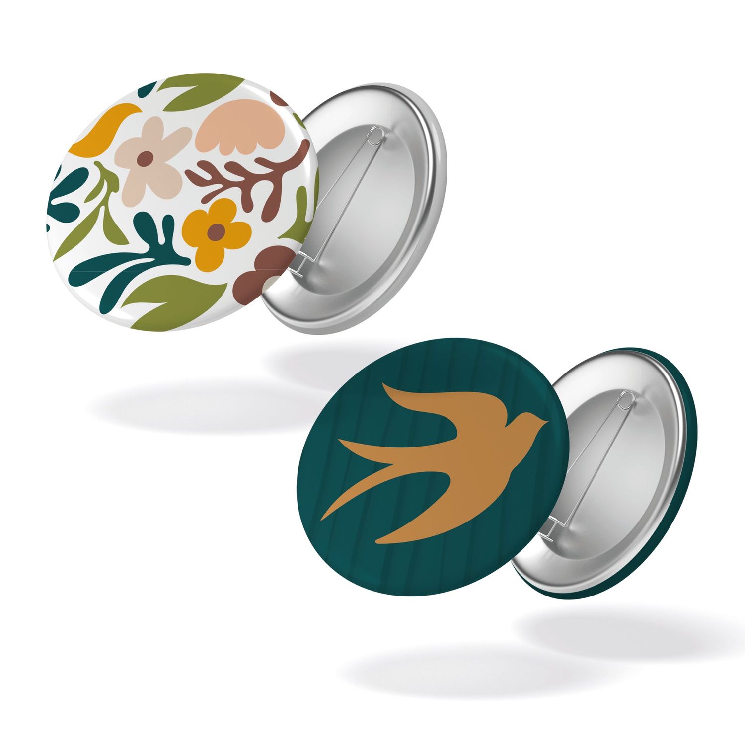 Maison Joliette | Set of 2 badges 3,2cm - Flowers &amp; bird - made in France