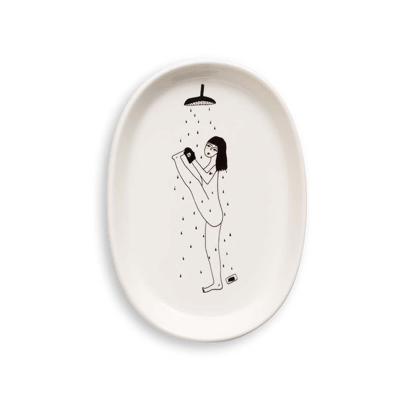 Helen b | Small porcelain dish - yoga in the shower 13.5 x 9.5 cm - designed in Belgium